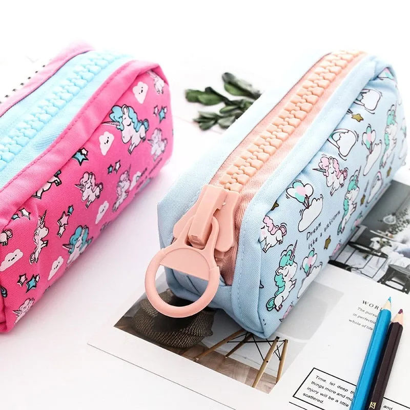 Big Zipper Unicorn Pencil Case Large Capacity Canvas for School