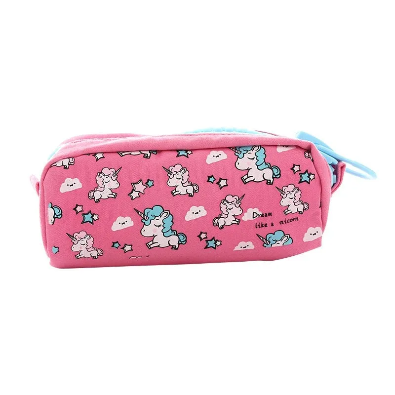 Big Zipper Unicorn Pencil Case Large Capacity Canvas for School