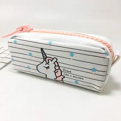 Big Zipper Unicorn Pencil Case Large Capacity Canvas for School