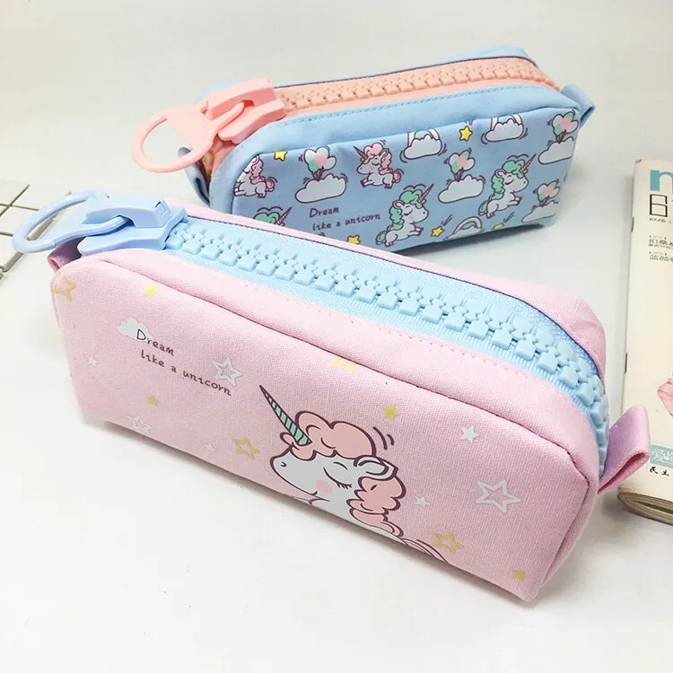 Big Zipper Unicorn Pencil Case Large Capacity Canvas for School