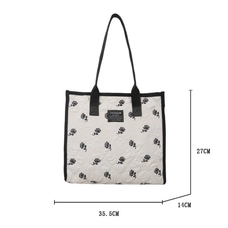 Black & White Floral Canvas Shoulder Bag