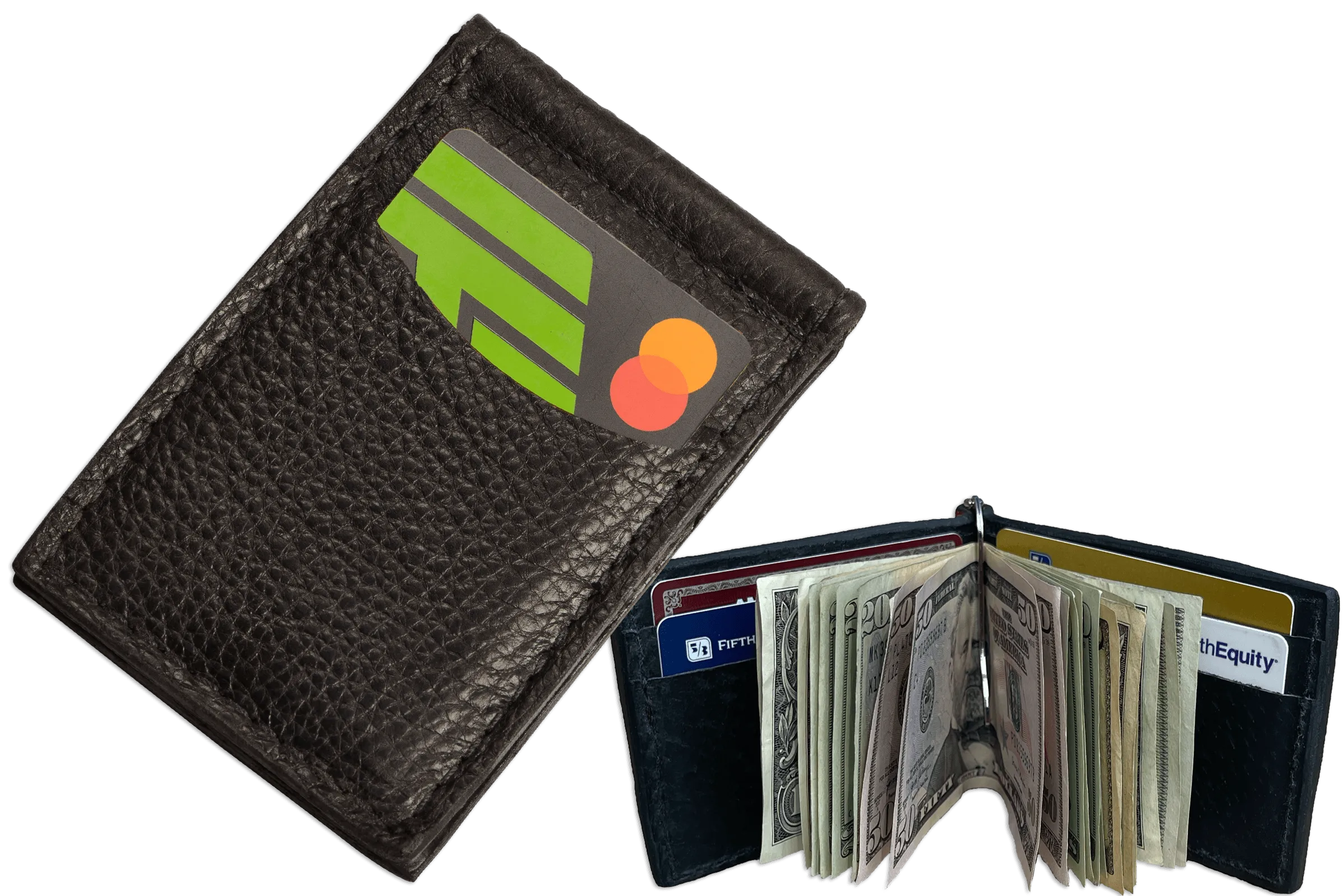 Black Bison Bifold Slim Profile Wallet With Money Clip