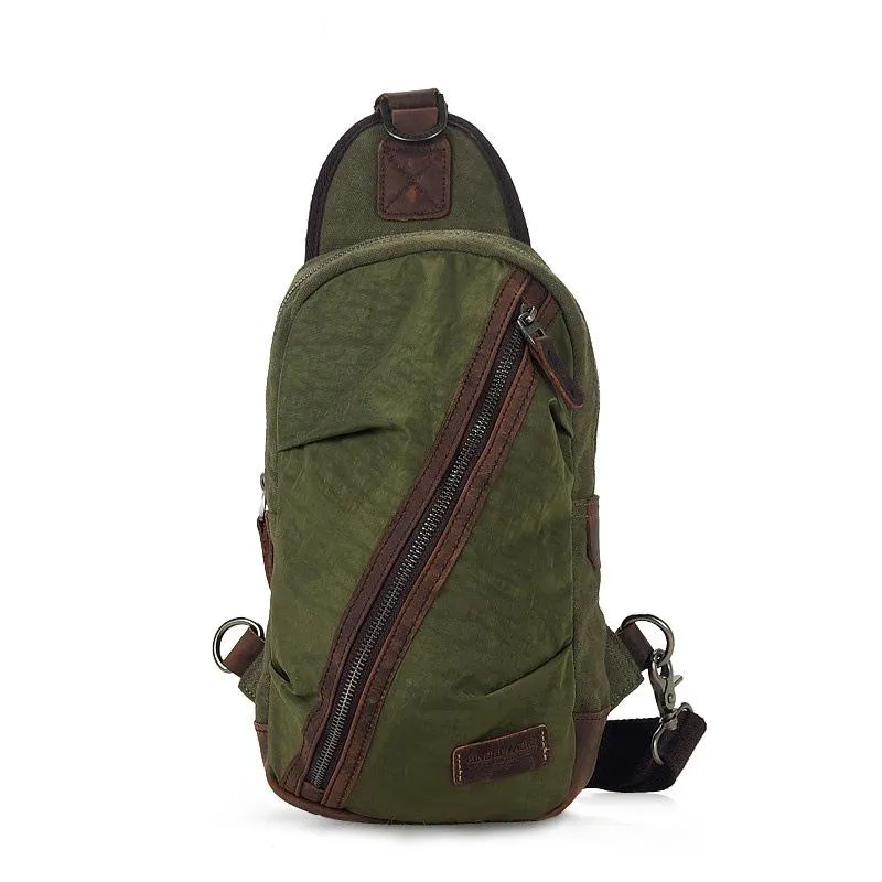 Black Canvas Sling Backpack Men's Sling Bag Green Chest Bag Canvas One shoulder Backpack For Men