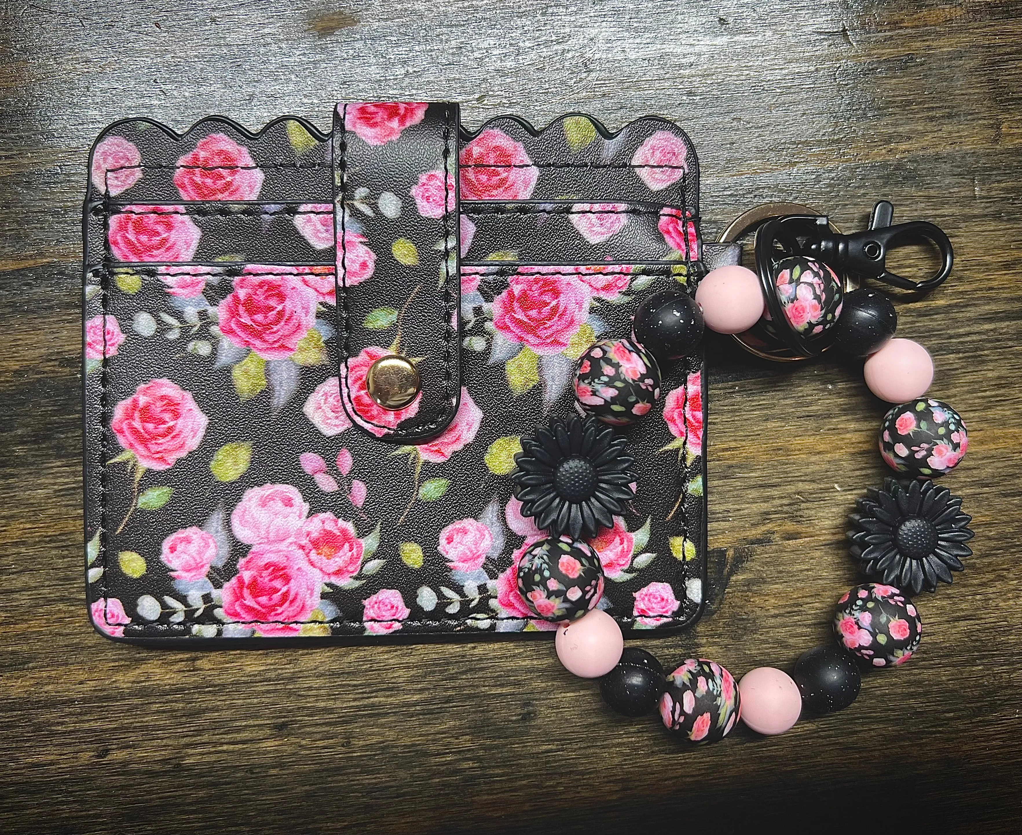 Black Floral Wristlet Wallet Bundle