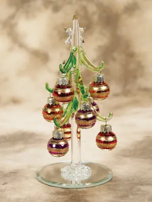 Blown Glass Art Tree with Striped Ornaments