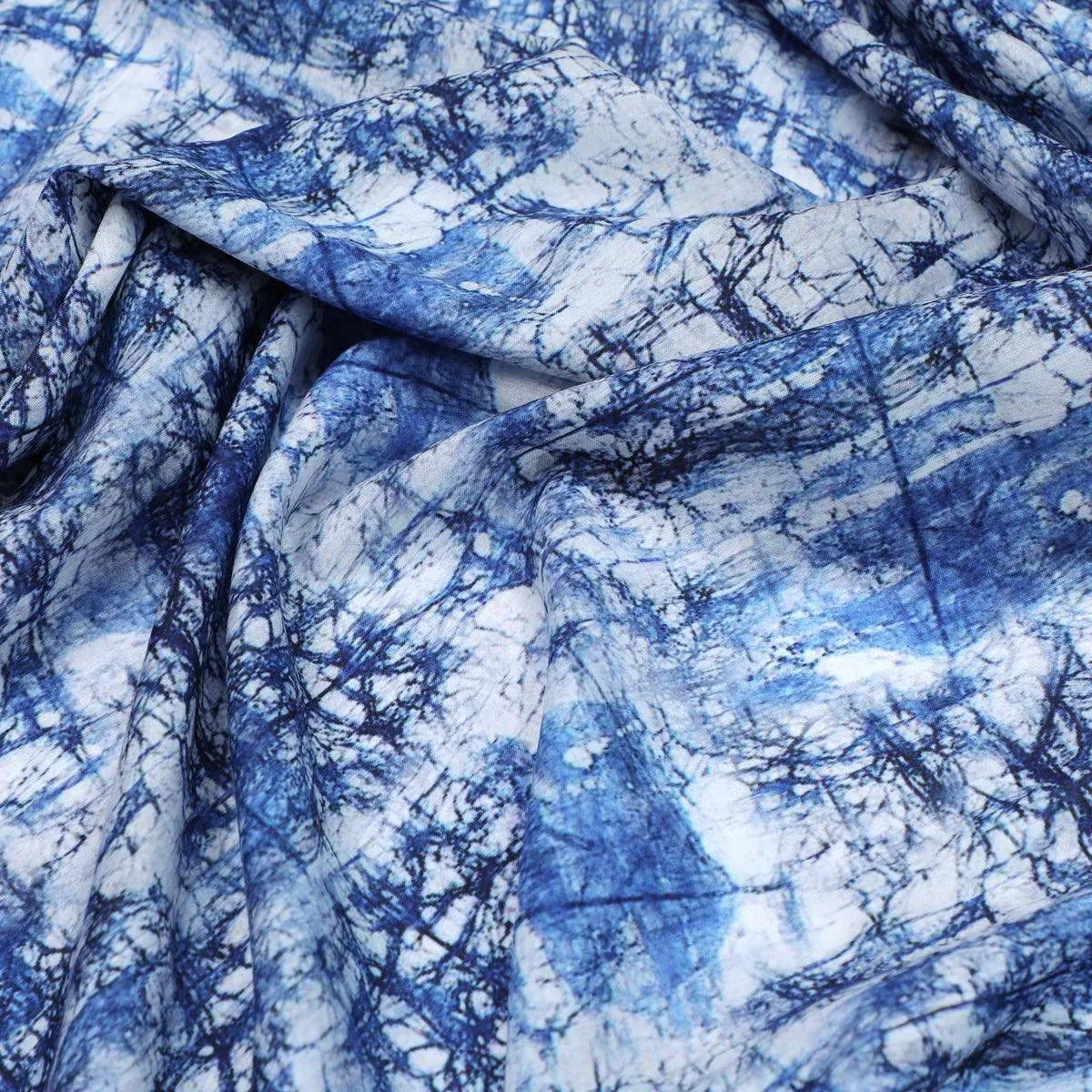 Blue Artistic Abstract Digital Printed Fabric - Muslin