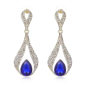 Blue Dazzling Long Rhinestone Bridal Cocktail Party Earring