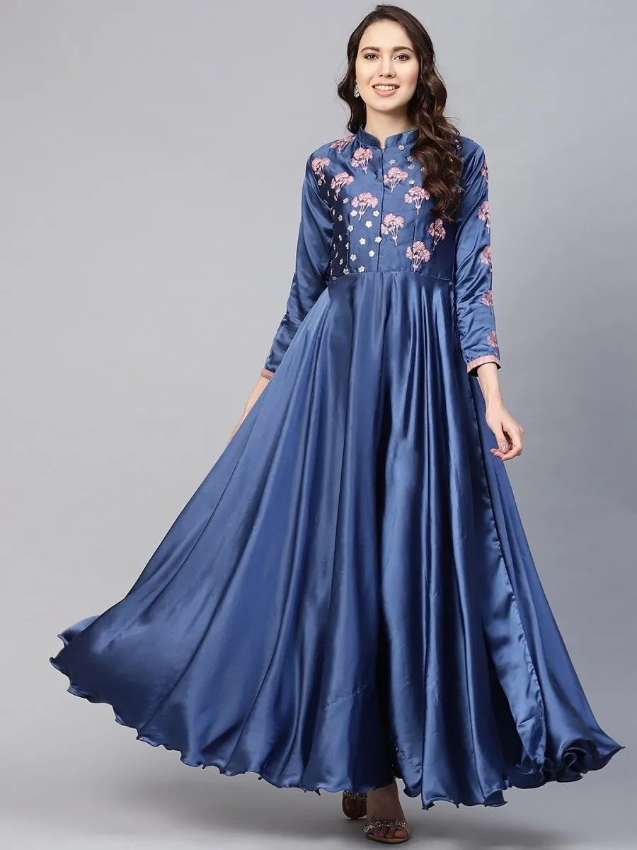 Blue Silk Partywear Dress