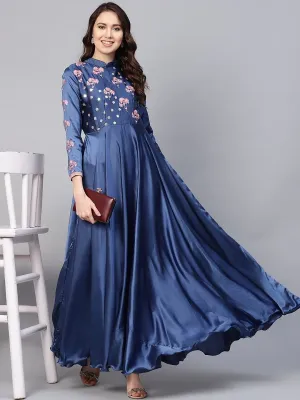 Blue Silk Partywear Dress