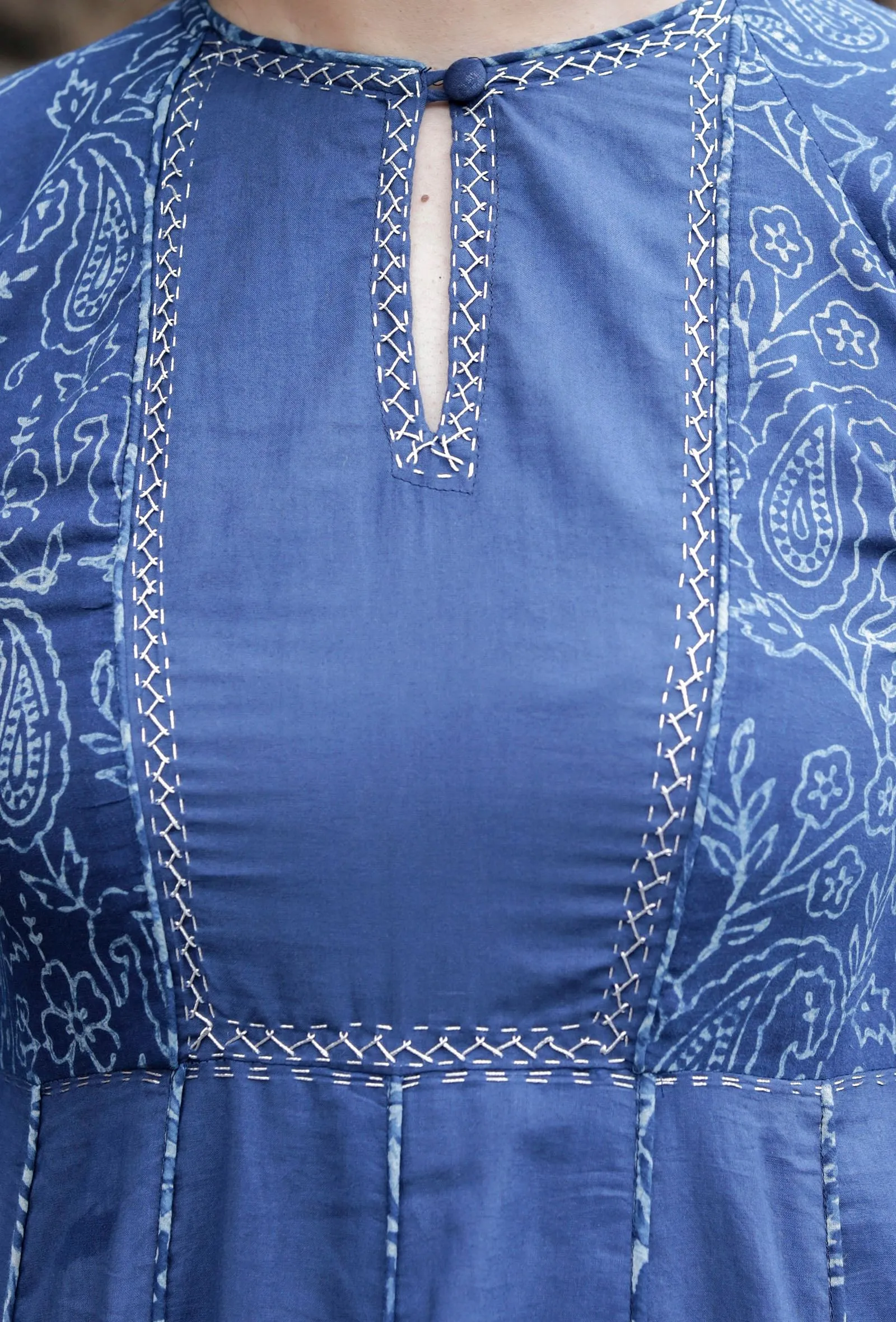 Bristi Indigo Floral Printed Kalidar Kurta Dress