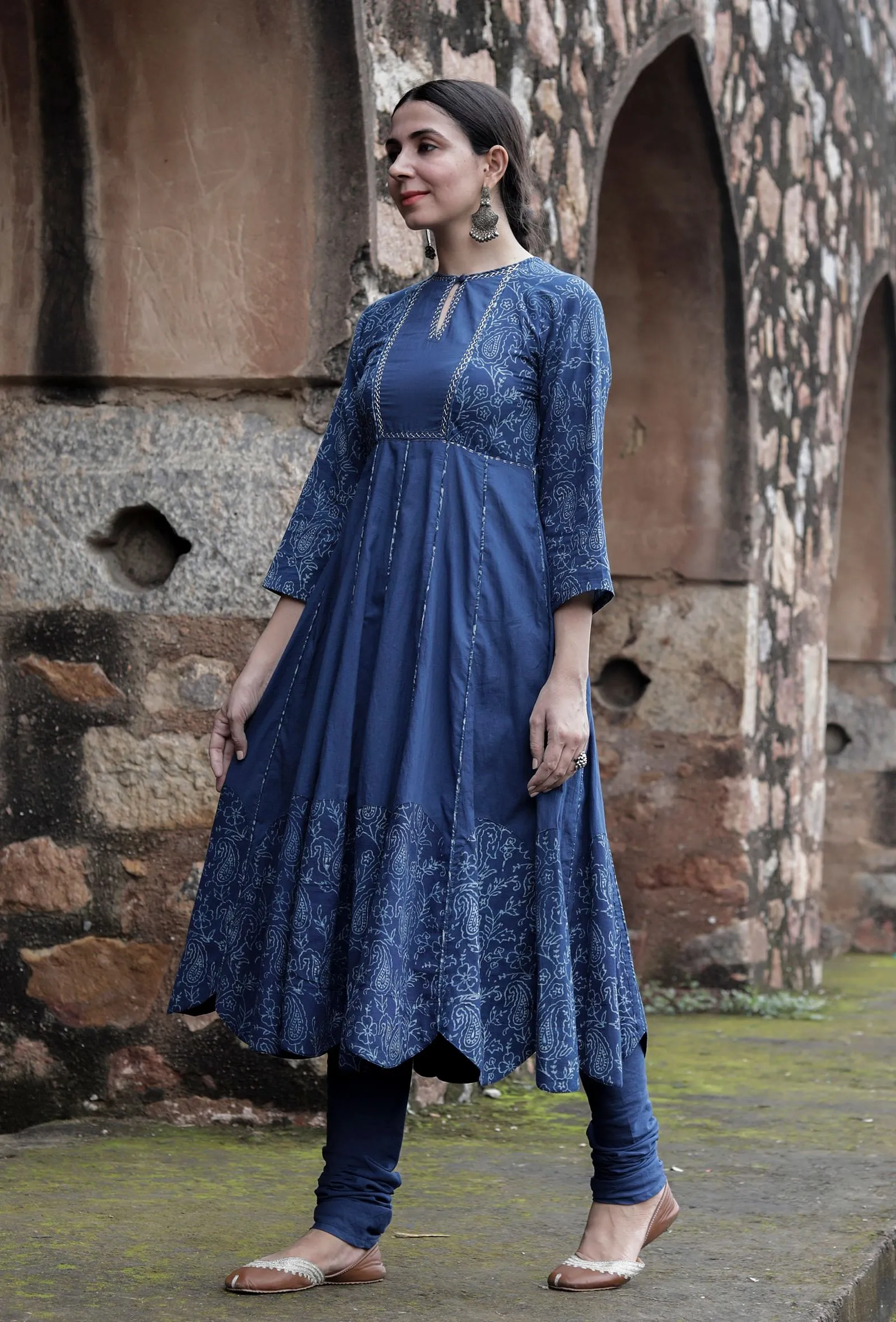 Bristi Indigo Floral Printed Kalidar Kurta Dress