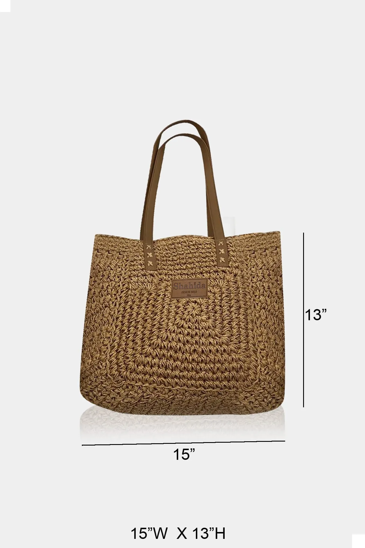 Brown Handled Raffia Purse