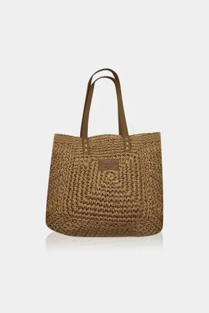 Brown Handled Raffia Purse