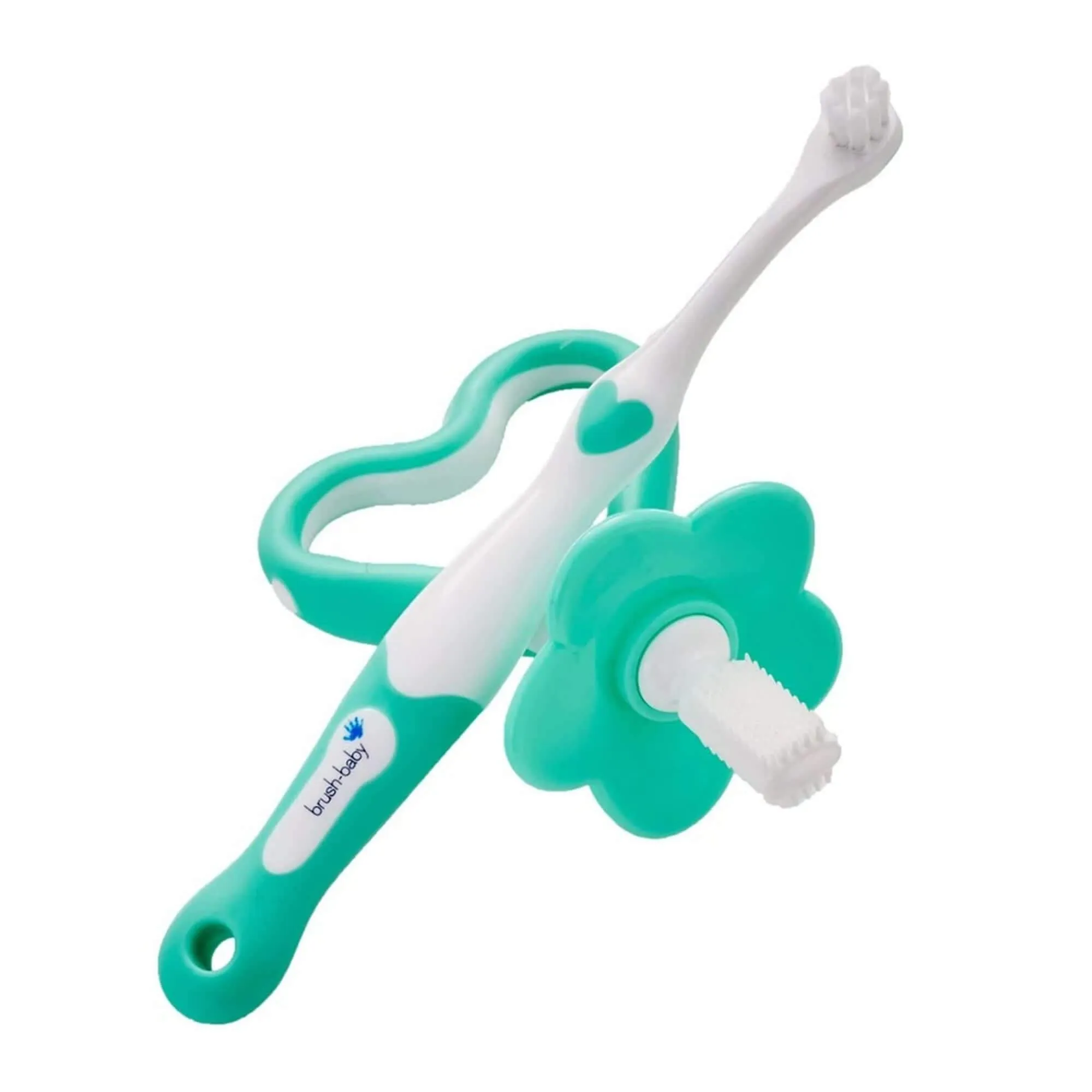 Brush Baby White & Teal My First brush & Teether Set || Birth  to 18months