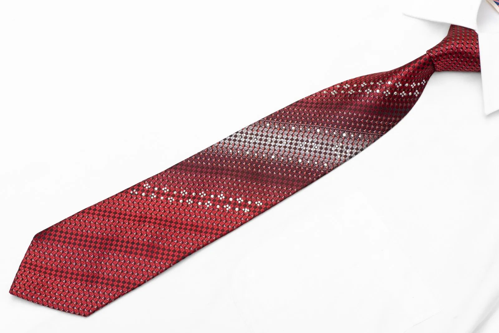 Burgundy Silver Black Checkered & Striped Rhinestone Tie With Silver Sparkles