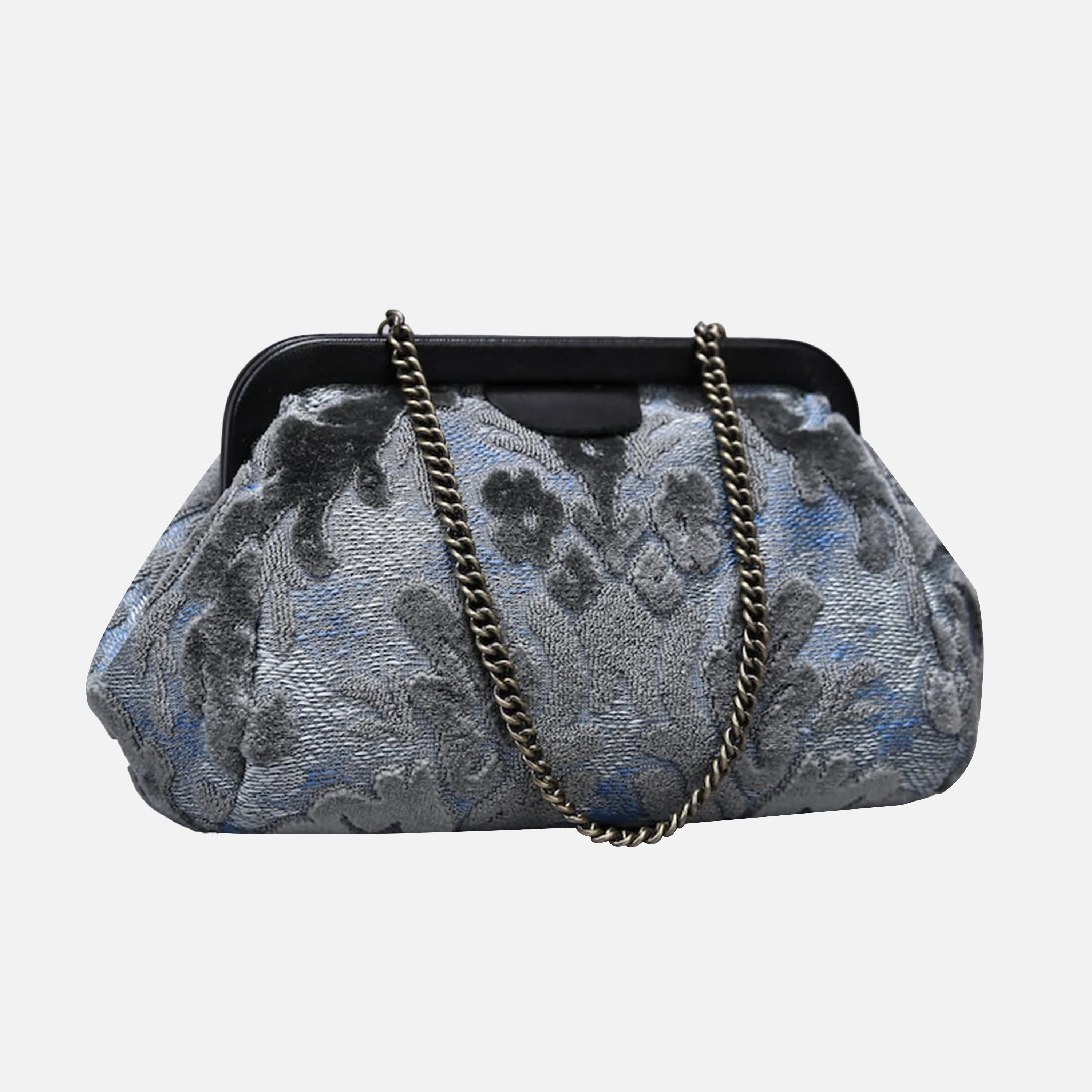 Burnout Velvet Steel Blue Evening Bag Clutch