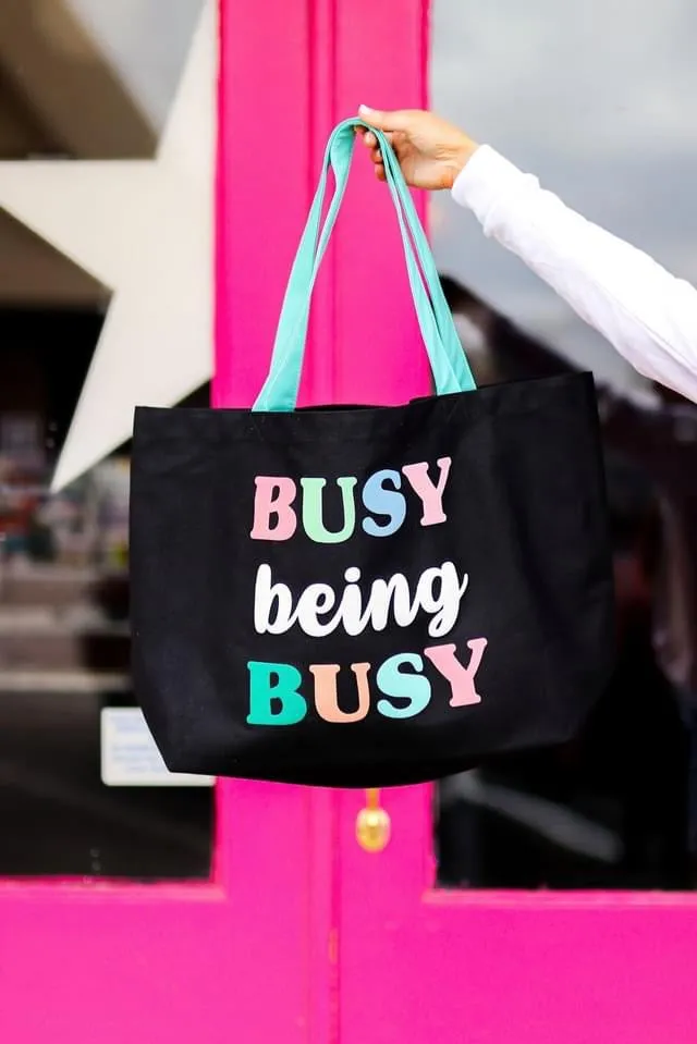 Busy Being Busy Canvas Tote with Puff Ink