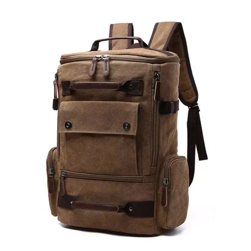 Canvas Travel Flap Pockets Rucksack Backpack