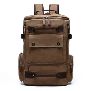 Canvas Travel Flap Pockets Rucksack Backpack