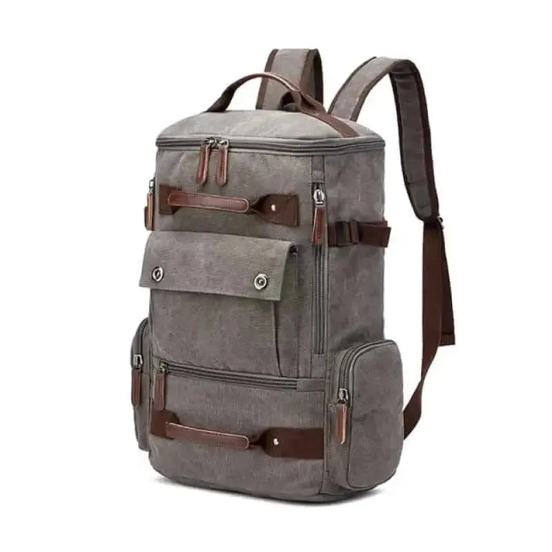 Canvas Travel Flap Pockets Rucksack Backpack