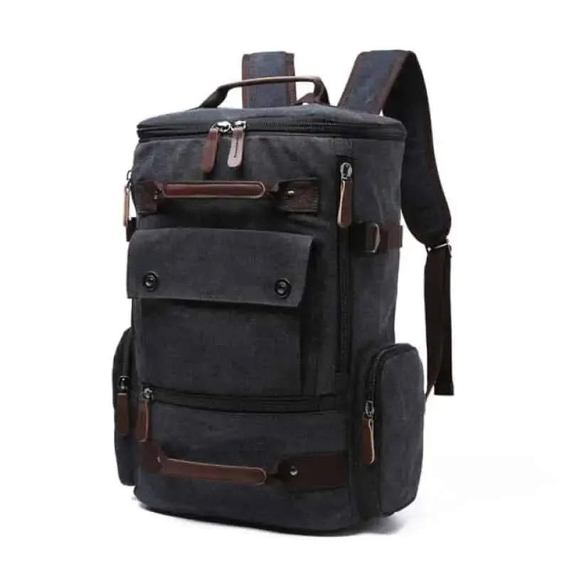 Canvas Travel Flap Pockets Rucksack Backpack