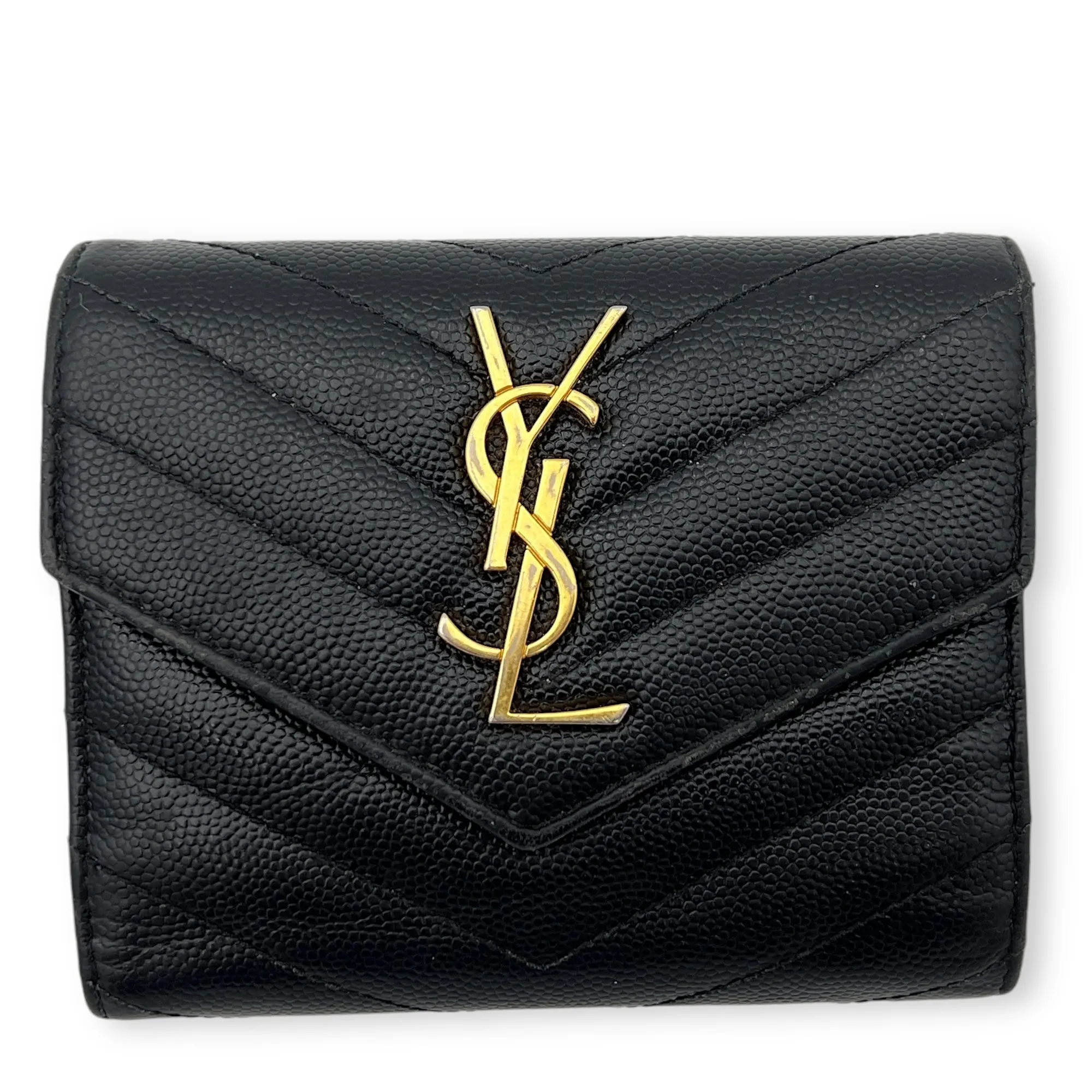 Cassandre Black Wallet in Caviar Leather, Gold hardware