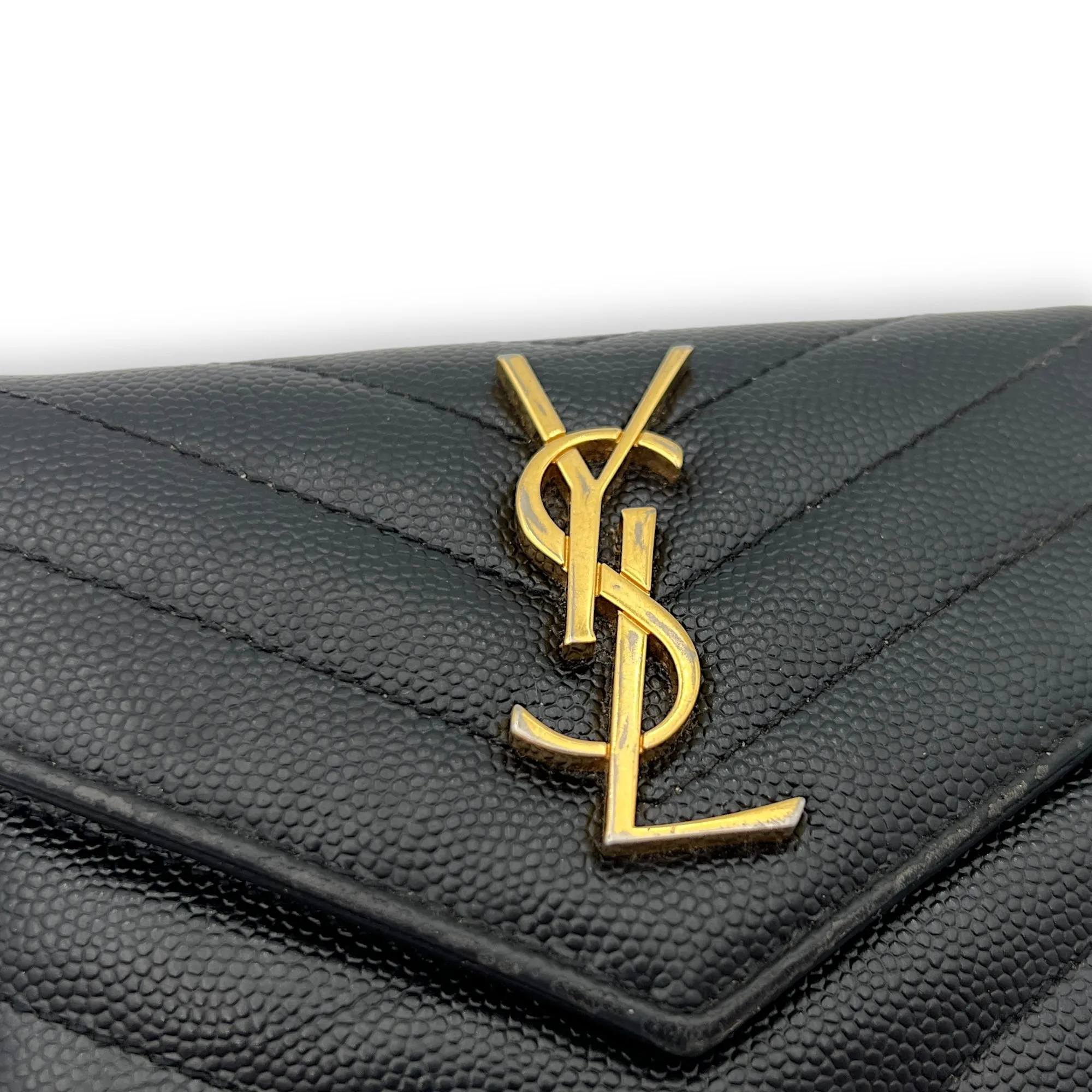 Cassandre Black Wallet in Caviar Leather, Gold hardware