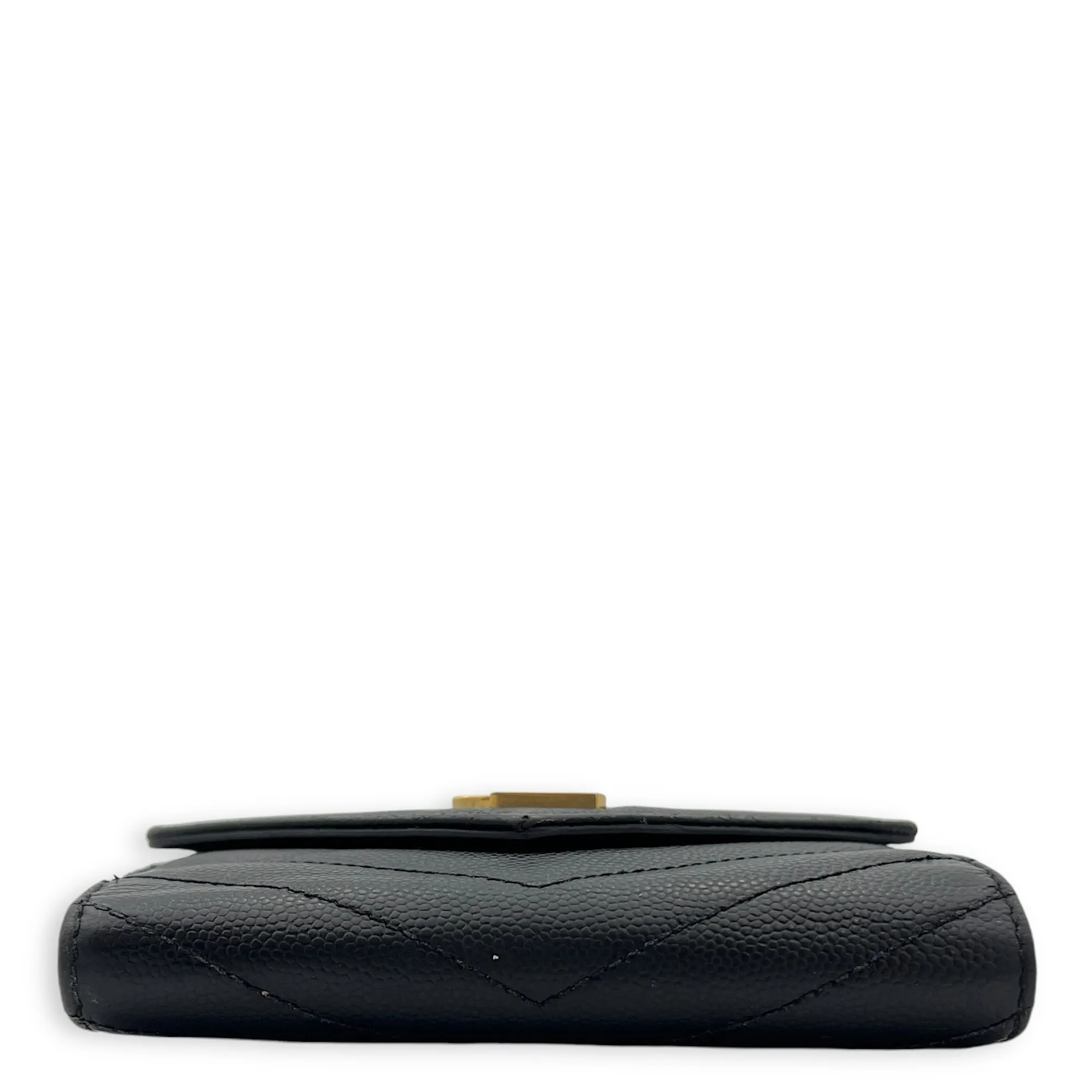 Cassandre Black Wallet in Caviar Leather, Gold hardware