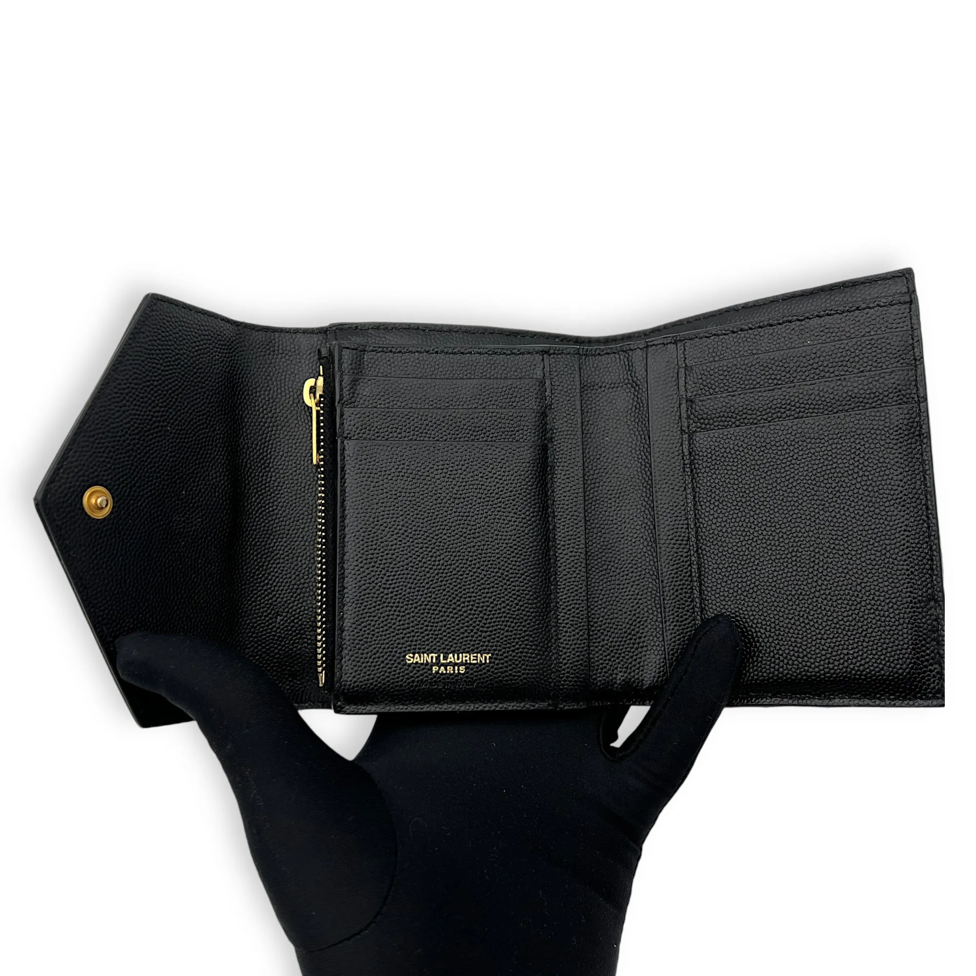 Cassandre Black Wallet in Caviar Leather, Gold hardware