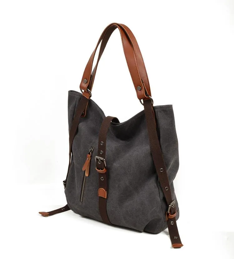 Casual Canvas Leather Womens Mens Gray Tote Bag Shoulder Bag Khaki Tote Purse For Women