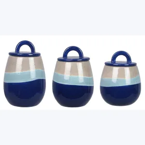 Ceramic Artistic Blue Canister Set 3 piece