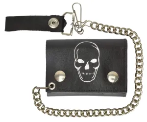 Chain Genuine Leather Trifold Wallet Skull Imprint 946-28 (C)