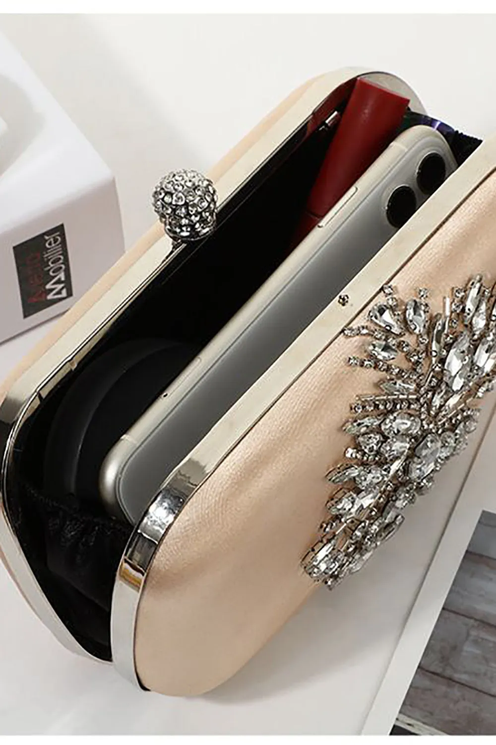 Champagne Rhinestone Evening Clutch Purse Bag