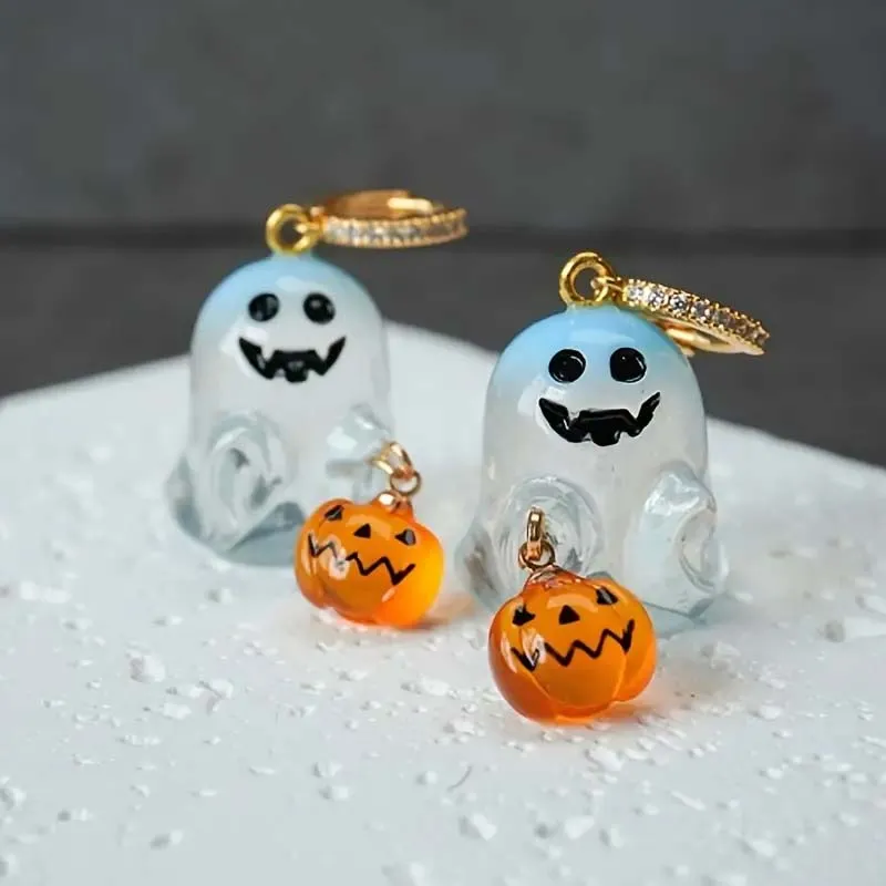 Charming Halloween Ghost & Pumpkin Hoop Earrings