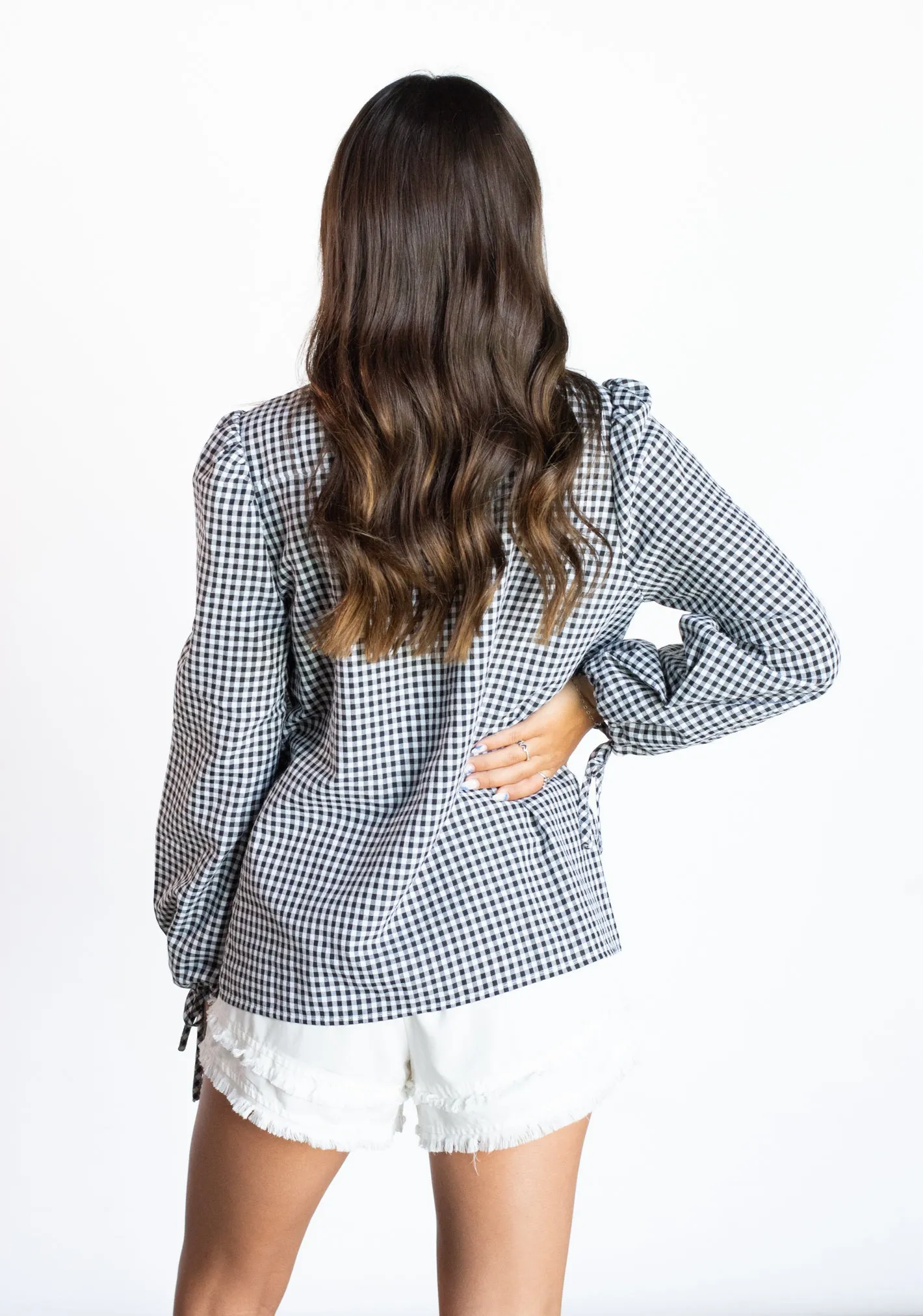 Charming Mentality Black Gingham Tie Top