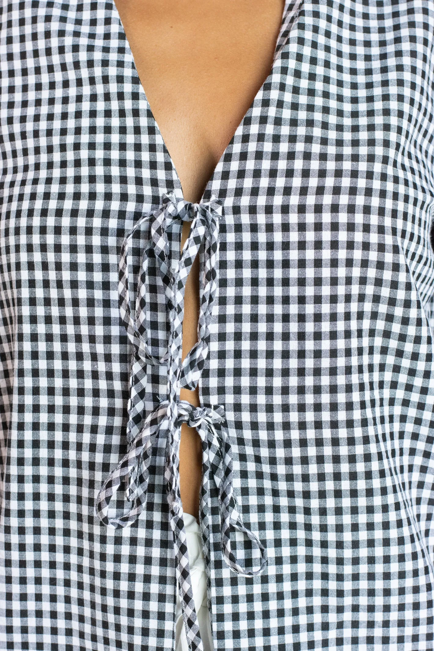 Charming Mentality Black Gingham Tie Top