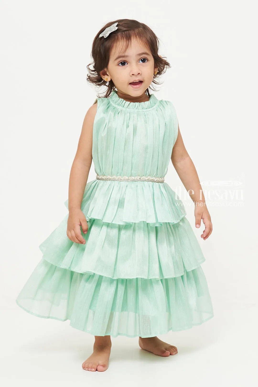 Charming Mint Green Tiered Baby Dress