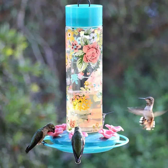 Charming Peony Decorative Glass Hummingbird Feeder