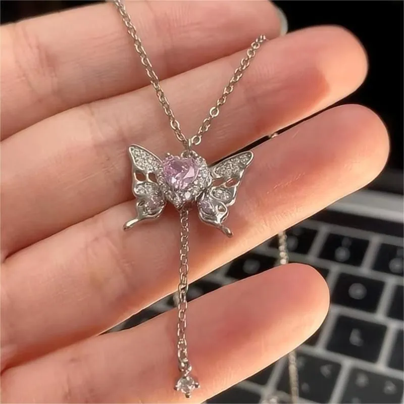 Charming Sweet Butterfly Heart Necklace