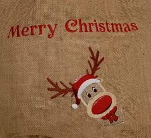 Christmas Jute Gift Bag - Reindeer - Personalised