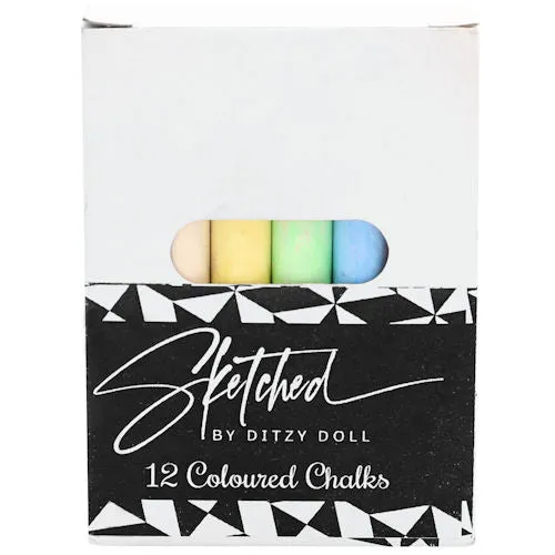 Coloured Chalks - 12 Pack Sidewalk Drawing School Art Craft Supplies Kids