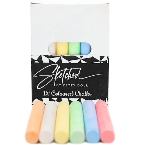 Coloured Chalks - 12 Pack Sidewalk Drawing School Art Craft Supplies Kids