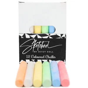 Coloured Chalks - 12 Pack Sidewalk Drawing School Art Craft Supplies Kids