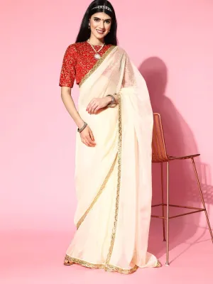 Cream Organza Saree with Blouse Piece