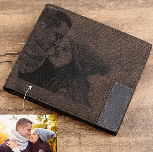 Custom Wallet for Men - Personalized Photo Wallet for Men - Photo Engraved Leather Vegan Wallet - Gift for Him Dad Husband Boyfriend