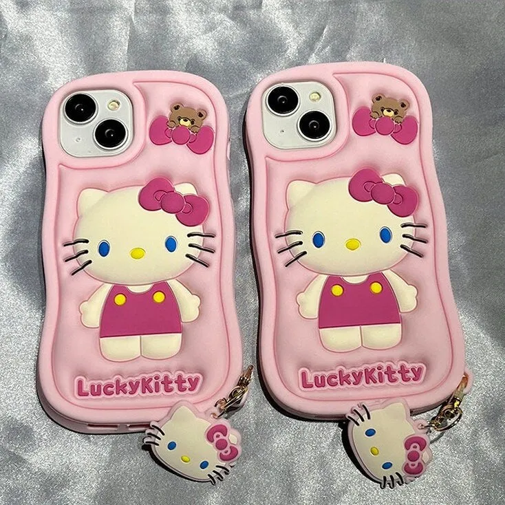 Cute Kawaii Pink 3D Hello Kitty Sanrio Design Protective Shockproof Phone Case iPhone Case for iPhone 11 12 13 14 15 Pro Max Case