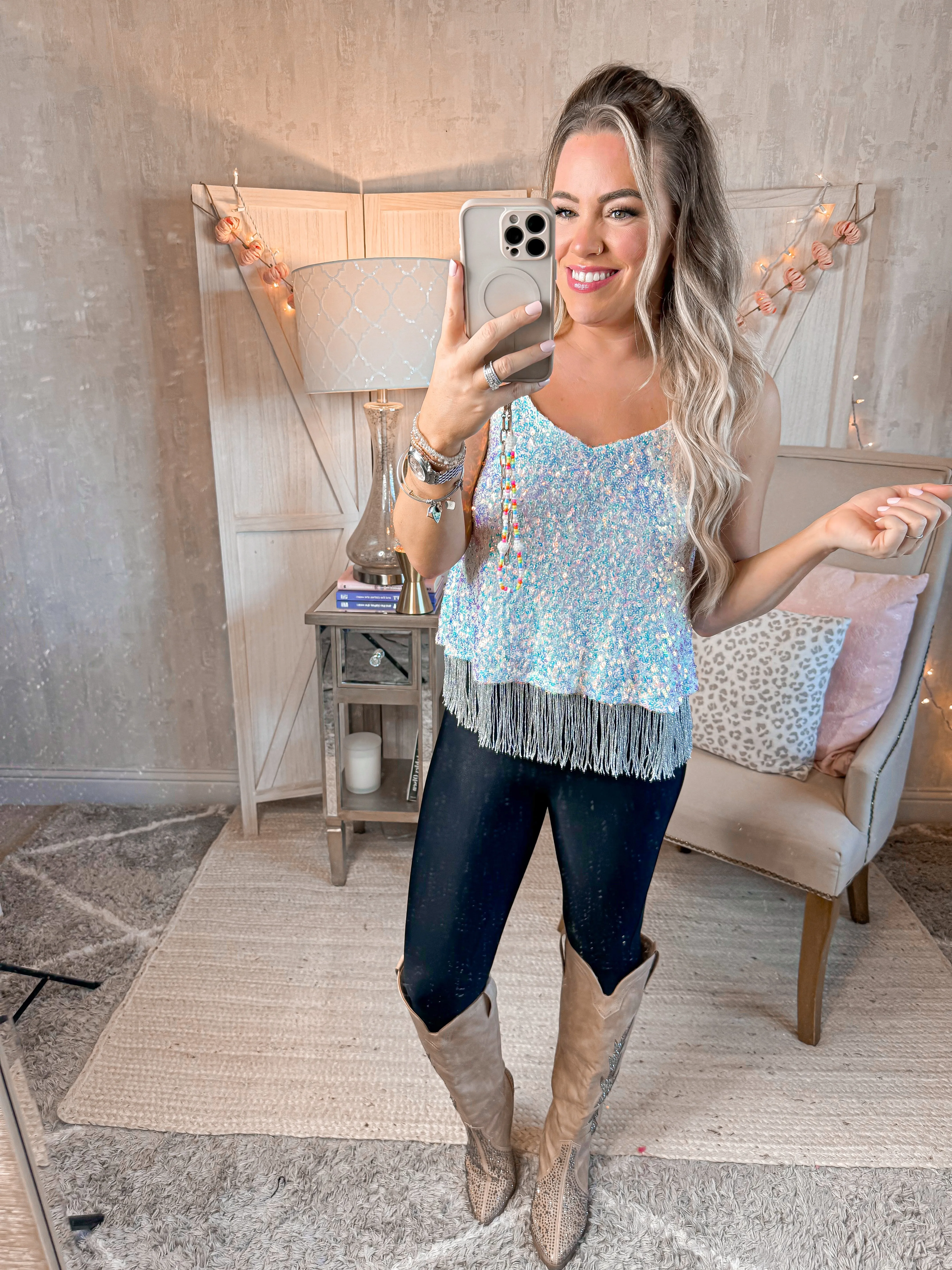 Dazzling Dreams Sequin Fringe Top