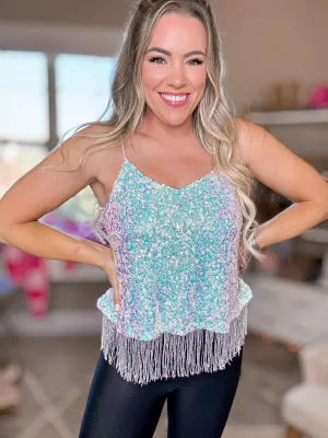 Dazzling Dreams Sequin Fringe Top