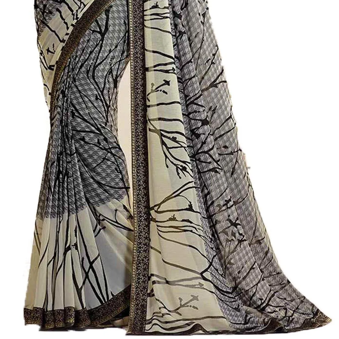 Dazzling Gray Casual Printed Georgette Saree