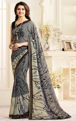 Dazzling Gray Casual Printed Georgette Saree